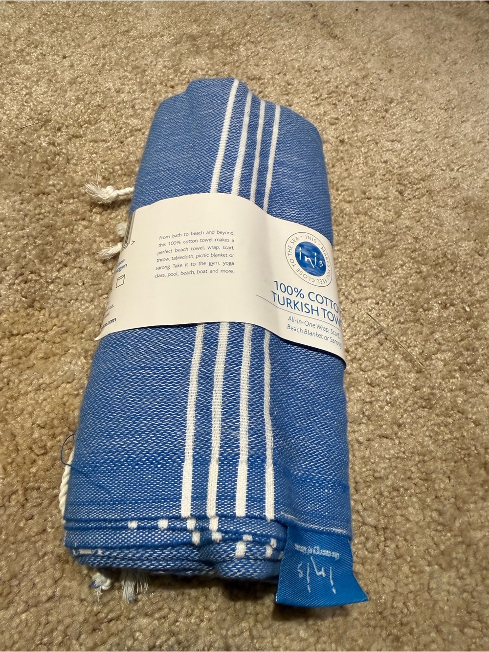 NWT Inis The Energy Of The Sea Blue Turkish Towel 100% Cotton Wrap